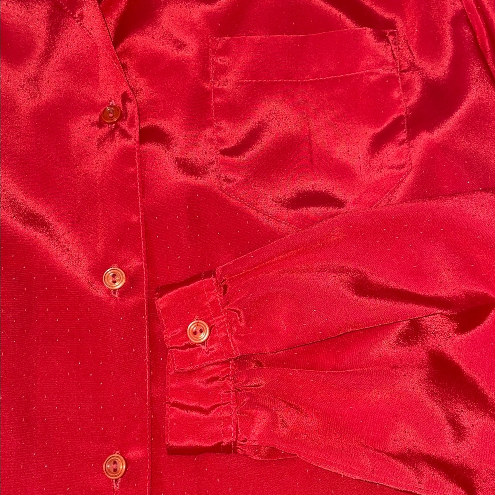 Vintage 1970’s Red Satin Women's Blouse. Size Small. - Picture 5 of 5